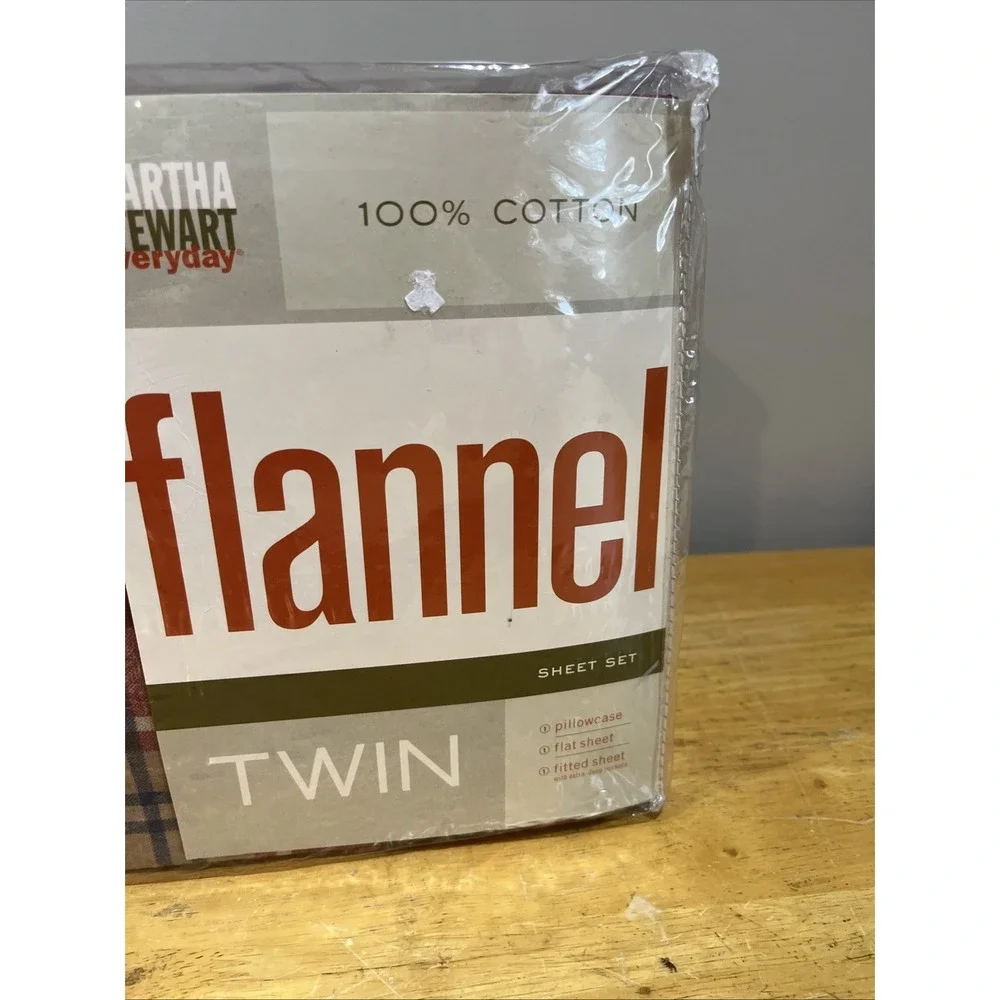 Vtg Martha Stewart Flannel Twin Sheet Set‎ Red Plaid Lodge Camp 100% Cotton